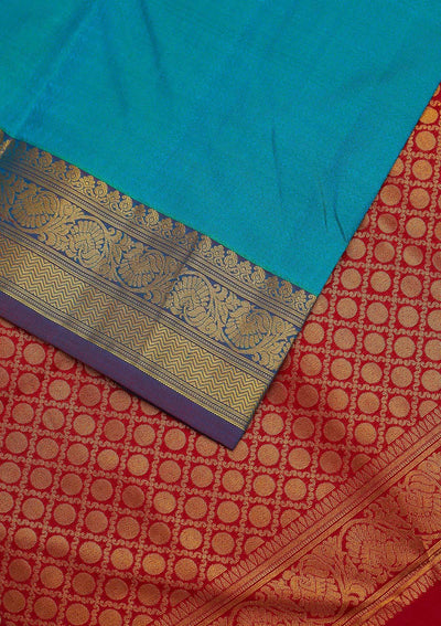 Turquoise Blue Zariwork Pure Silk Designer Unstitched Saree - Koskii