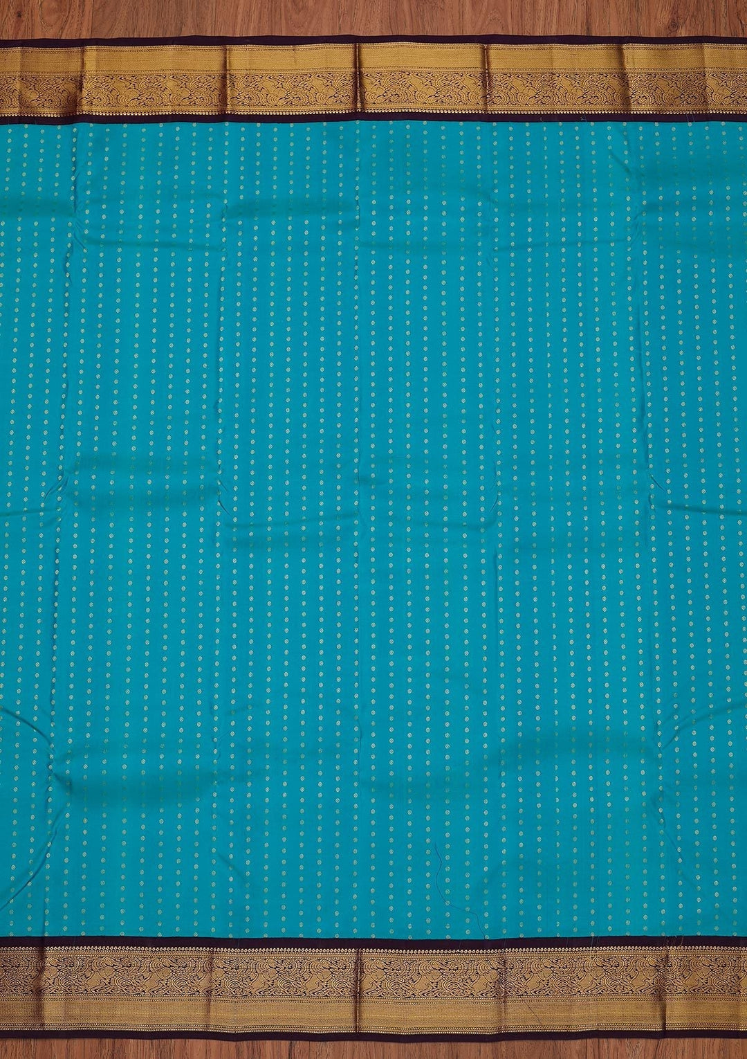 Turquoise Blue Zariwork Pure Silk Designer Unstitched Saree - Koskii