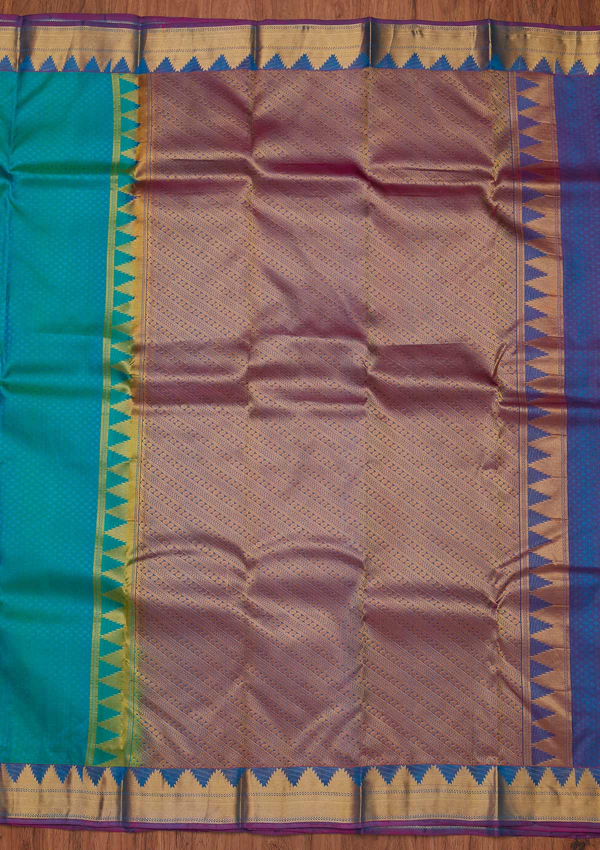 Turquoise Blue Zariwork Pure Silk Designer Unstitched Saree - Koskii