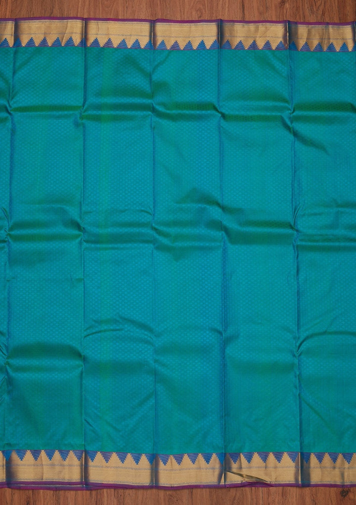 Sea Green Zariwork Pure Silk Designer Unstitched Saree - Koskii