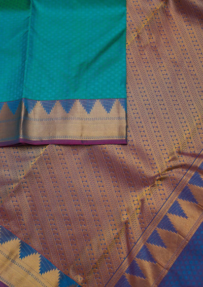 Sea Green Zariwork Pure Silk Designer Unstitched Saree - Koskii