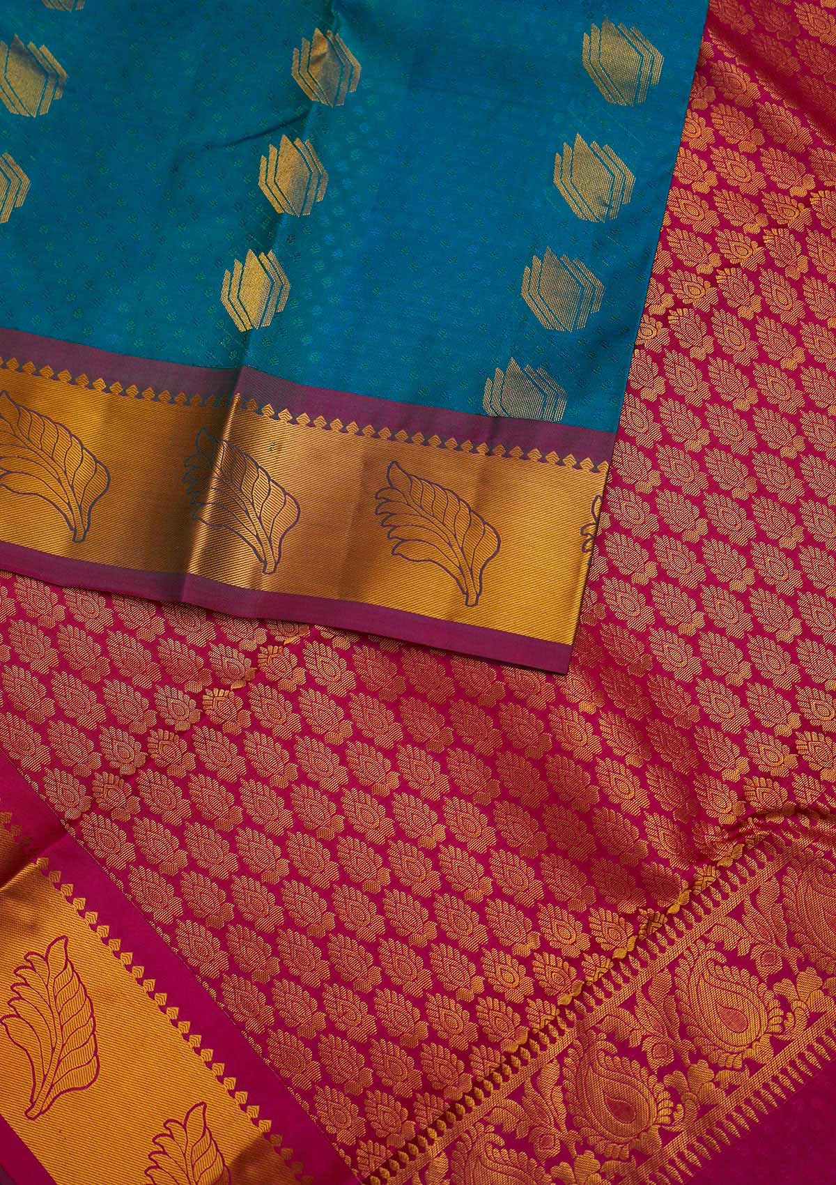 Turquoise Blue Zariwork Pure Silk Designer Saree - Koskii
