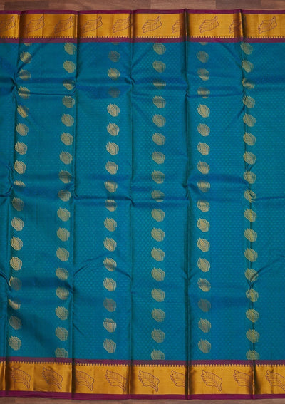 Turquoise Blue Zariwork Pure Silk Designer Saree - Koskii