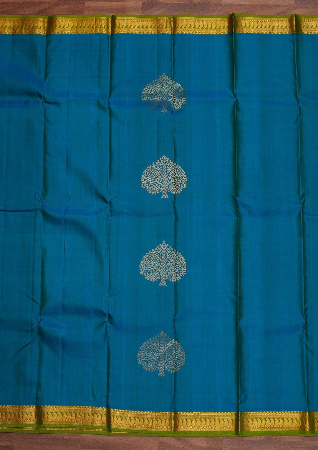 Turquoise Blue Zariwork Pure Silk Designer Saree - Koskii