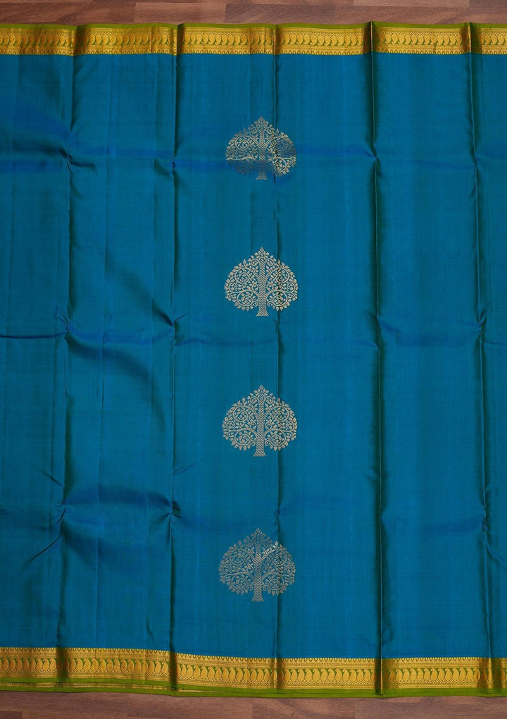 Turquoise Blue Zariwork Pure Silk Designer Saree - Koskii