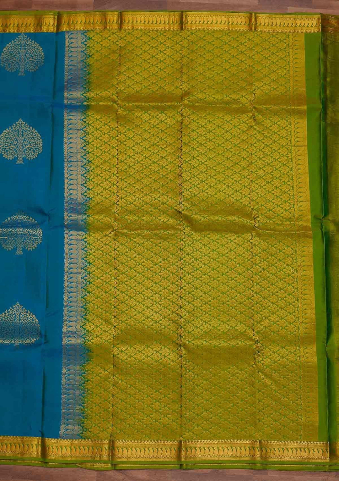 Turquoise Blue Zariwork Pure Silk Designer Saree - Koskii