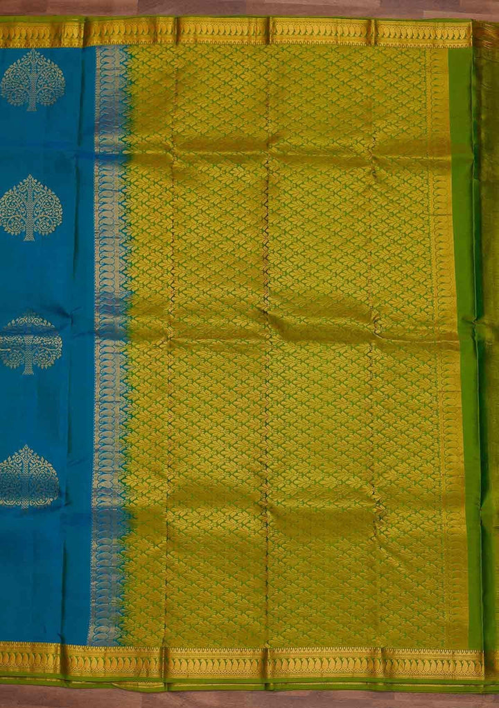 Turquoise Blue Zariwork Pure Silk Designer Saree - Koskii