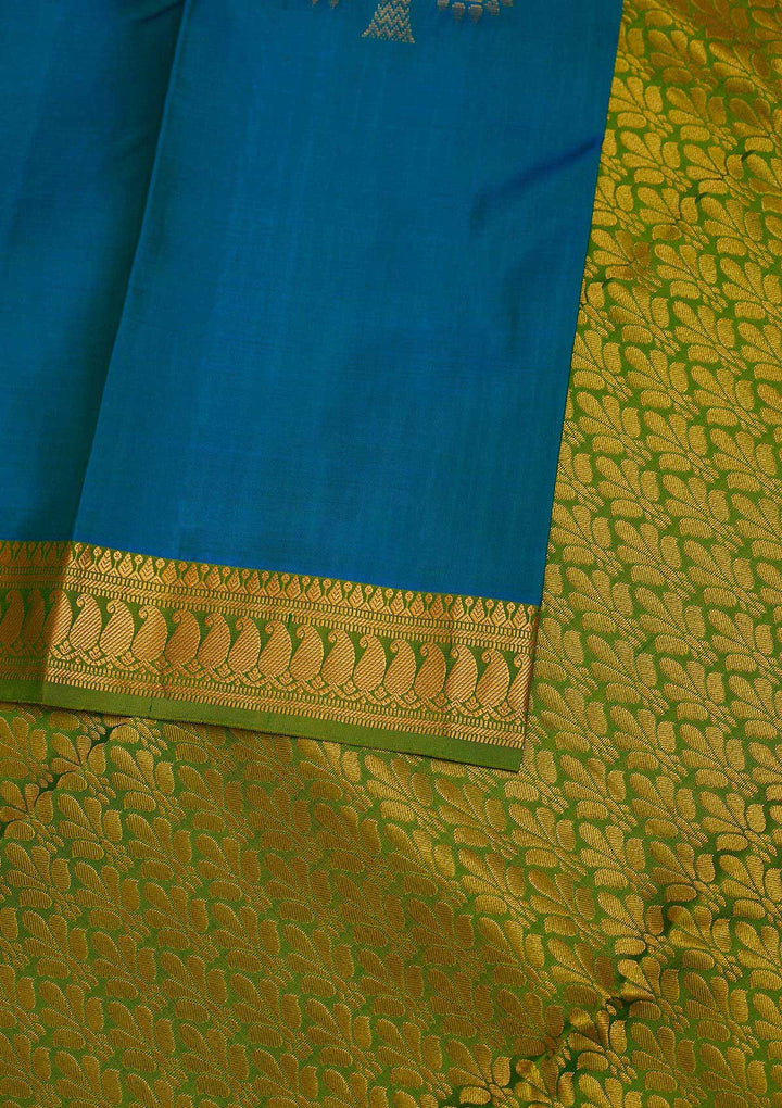 Turquoise Blue Zariwork Pure Silk Designer Saree - Koskii