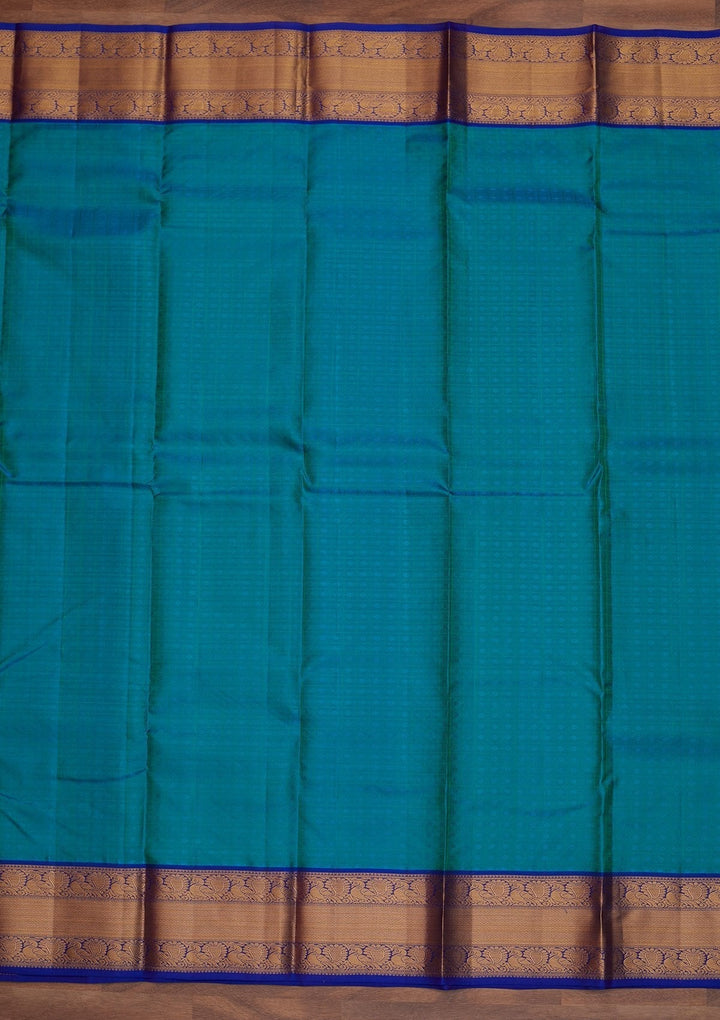 Turquoise Blue Zariwork Pure Silk Designer Saree - Koskii