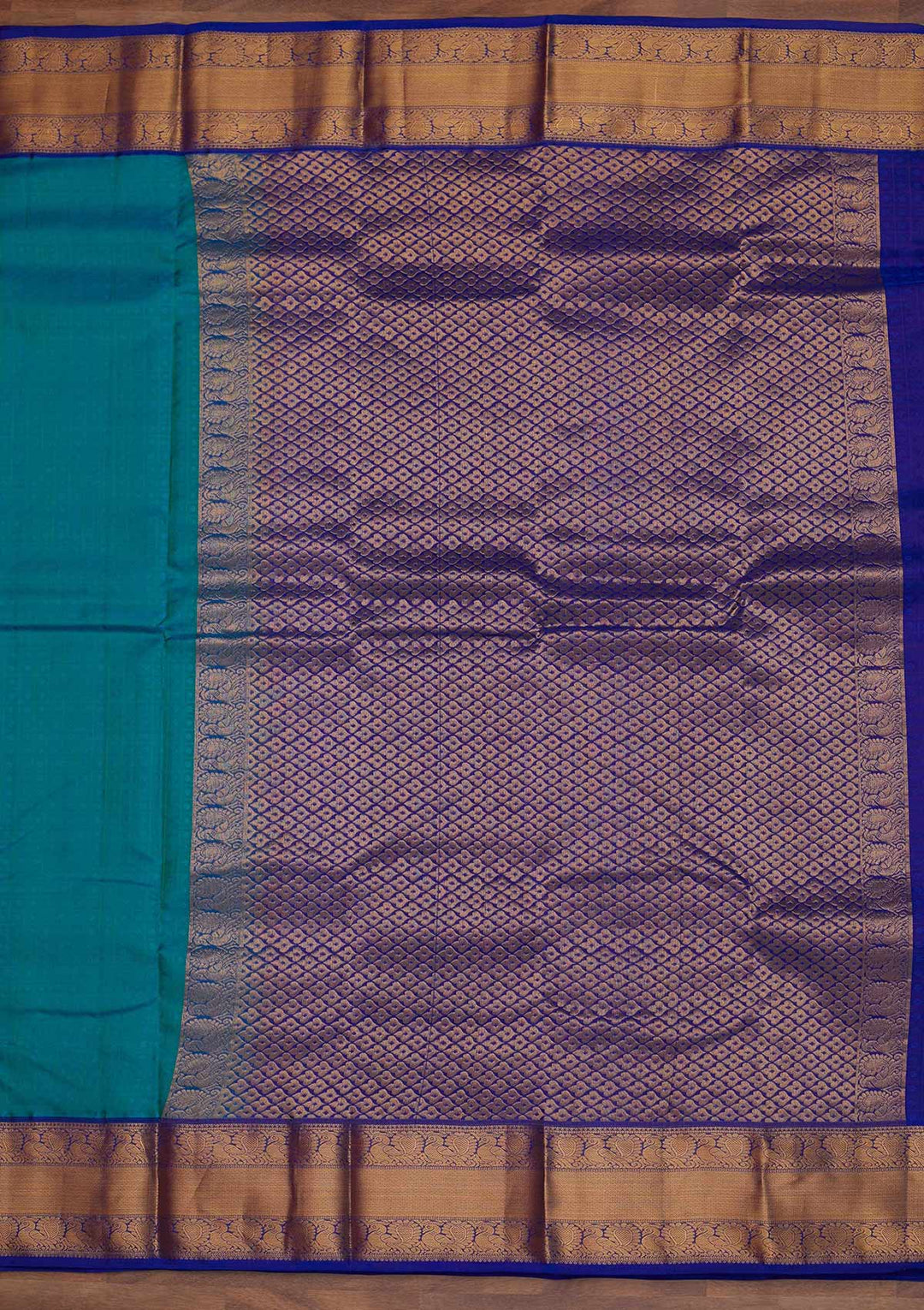 Turquoise Blue Zariwork Pure Silk Designer Saree - Koskii
