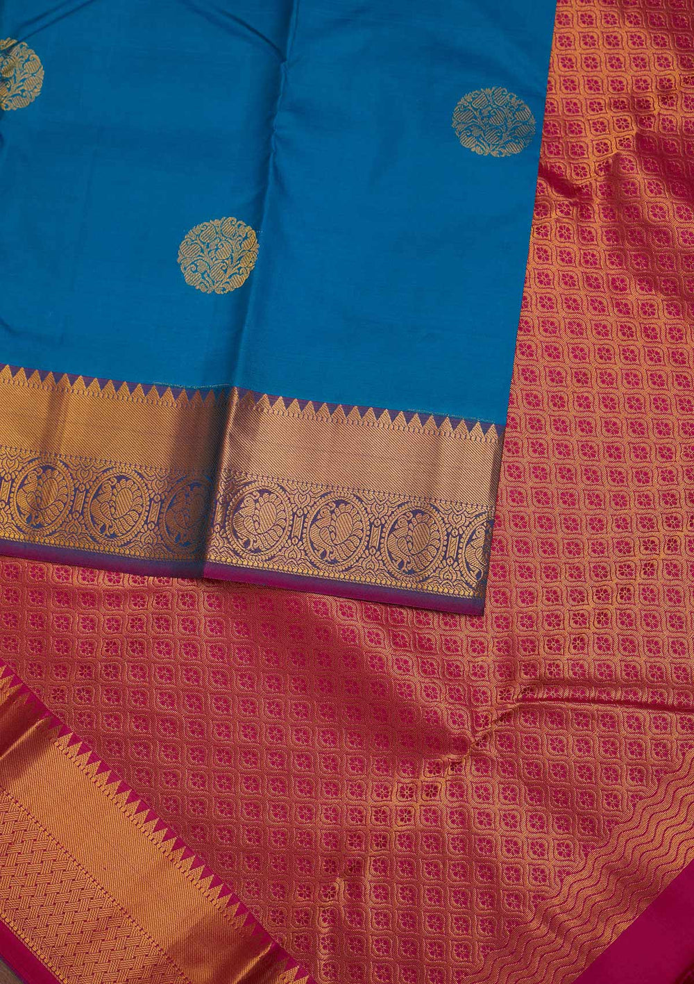 Turquoise Blue Zariwork Pure Silk Designer Saree - Koskii