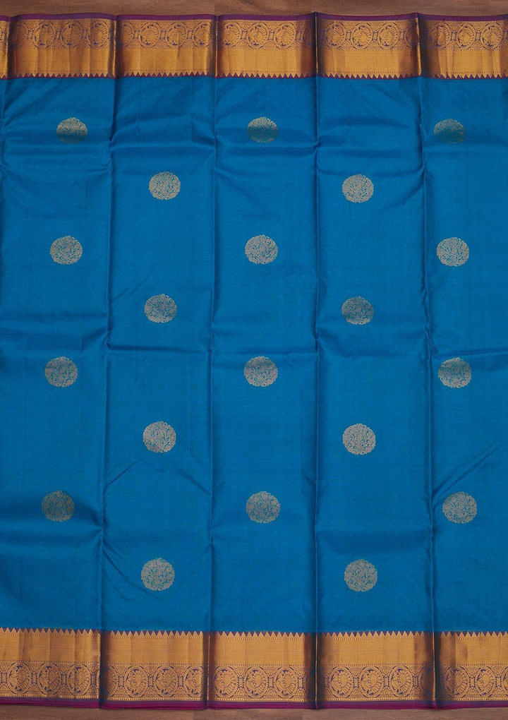 Turquoise Blue Zariwork Pure Silk Designer Saree - Koskii