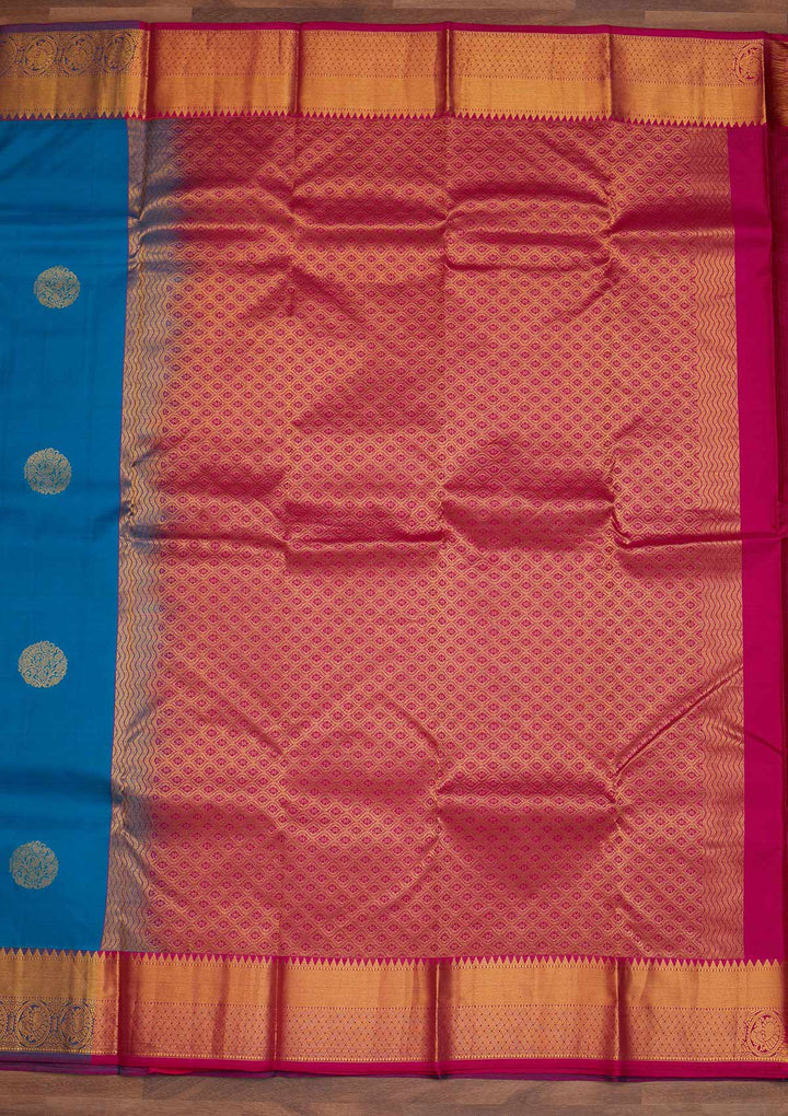Turquoise Blue Zariwork Pure Silk Designer Saree - Koskii