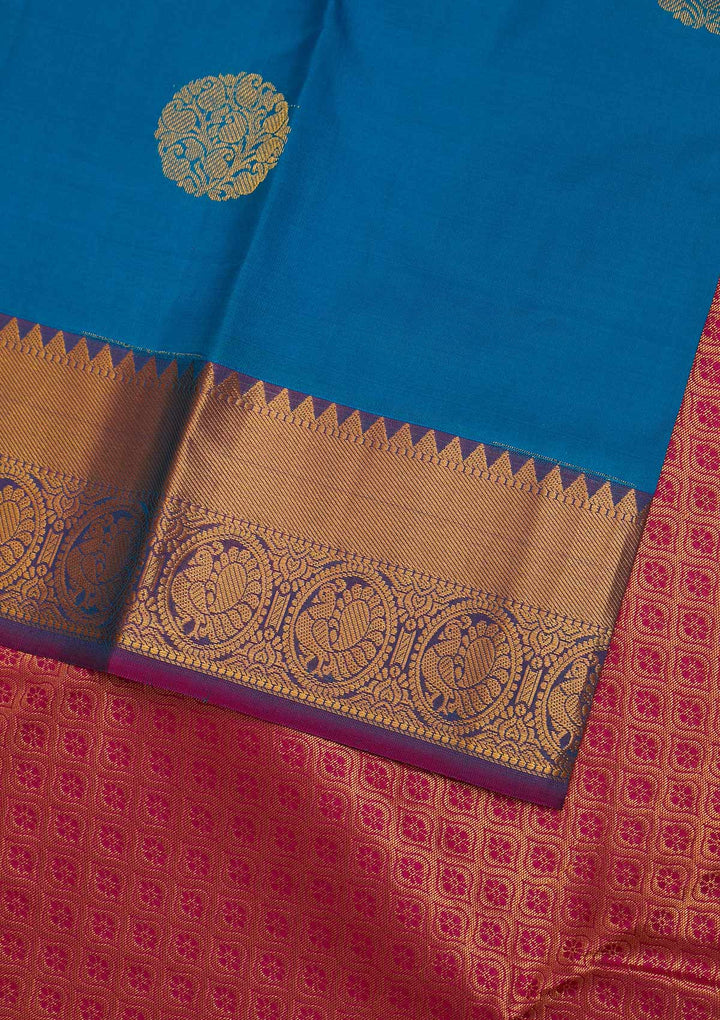 Turquoise Blue Zariwork Pure Silk Designer Saree - Koskii
