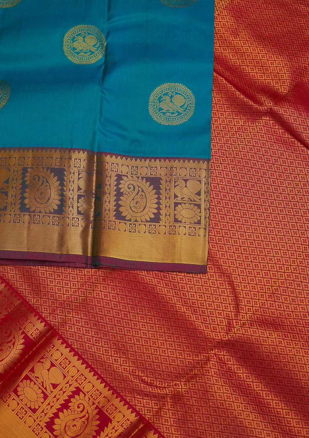Turquoise Blue Zariwork Pure Silk Designer Saree - Koskii