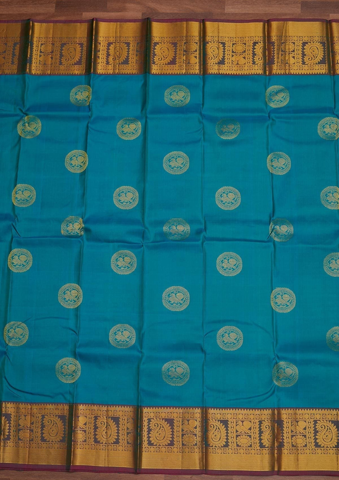 Turquoise Blue Zariwork Pure Silk Designer Saree - Koskii
