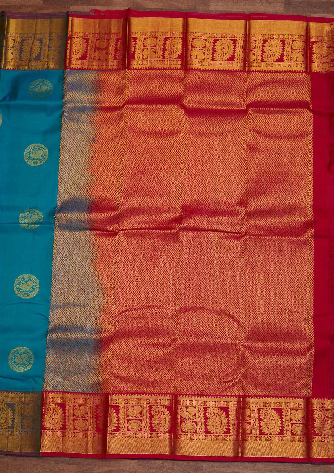 Turquoise Blue Zariwork Pure Silk Designer Saree - Koskii