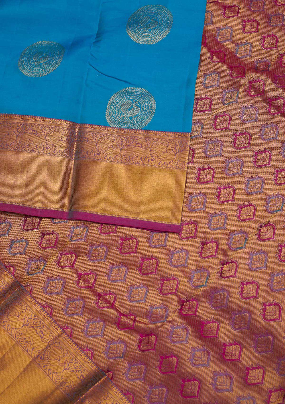 Turquoise Blue Zariwork Pure Silk Designer Saree - Koskii