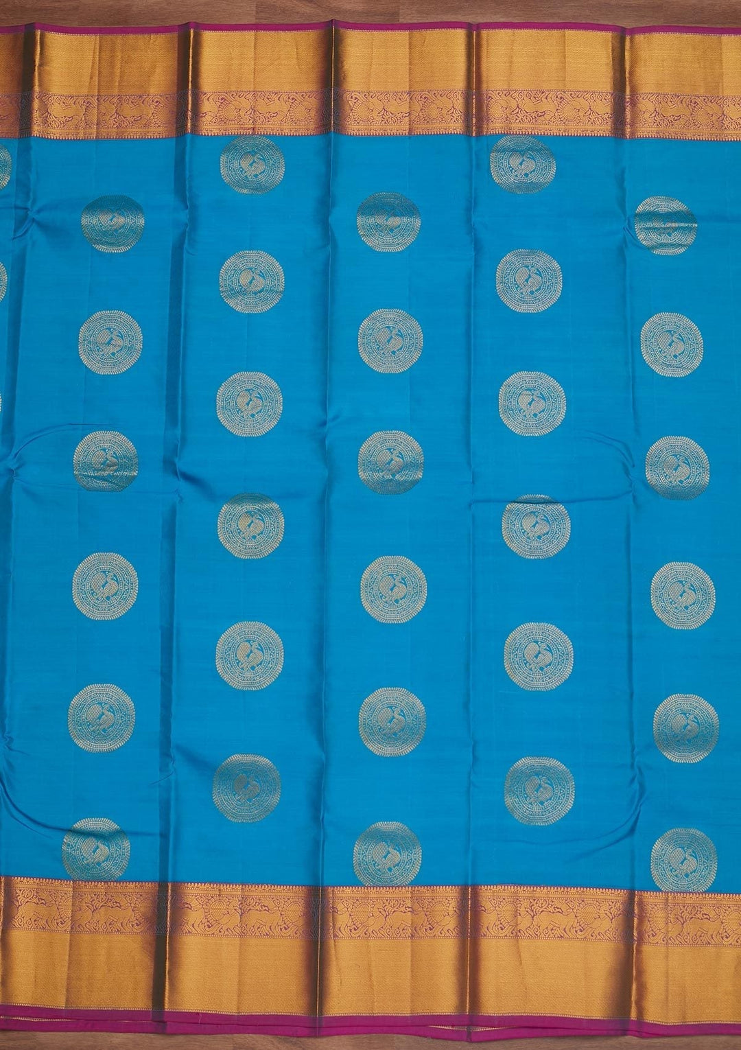 Turquoise Blue Zariwork Pure Silk Designer Saree - Koskii