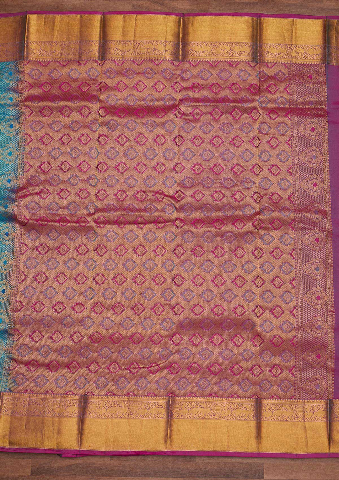 Turquoise Blue Zariwork Pure Silk Designer Saree - Koskii