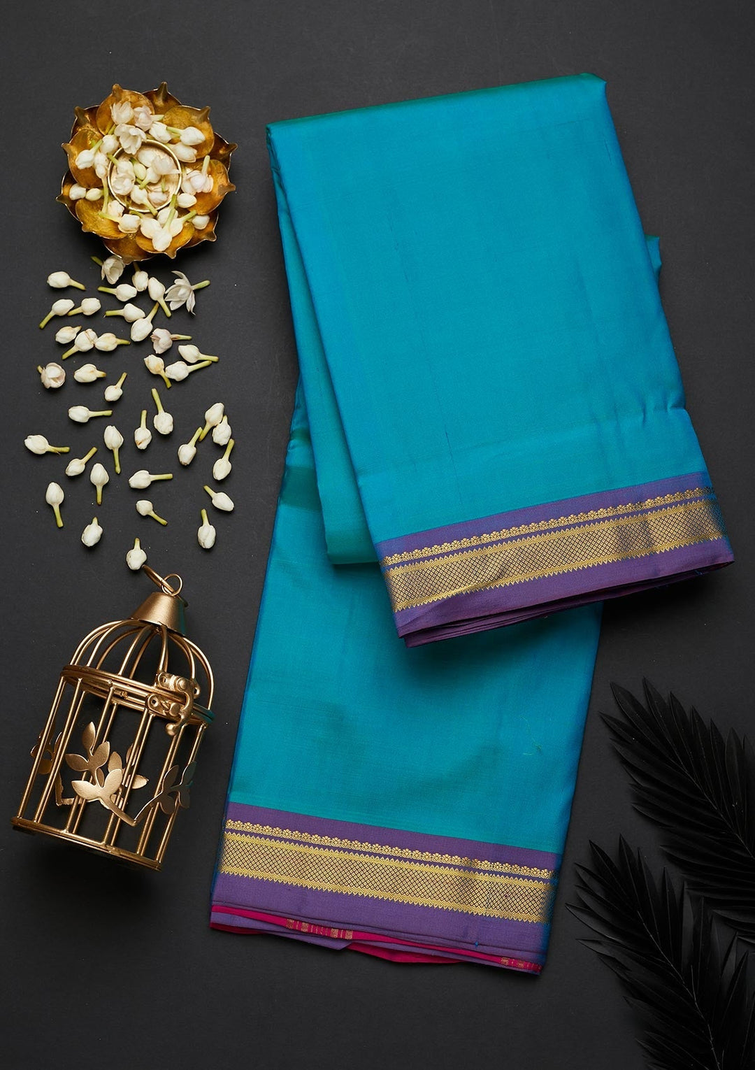 Turquoise Blue Zariwork Pure Silk Designer Saree - Koskii