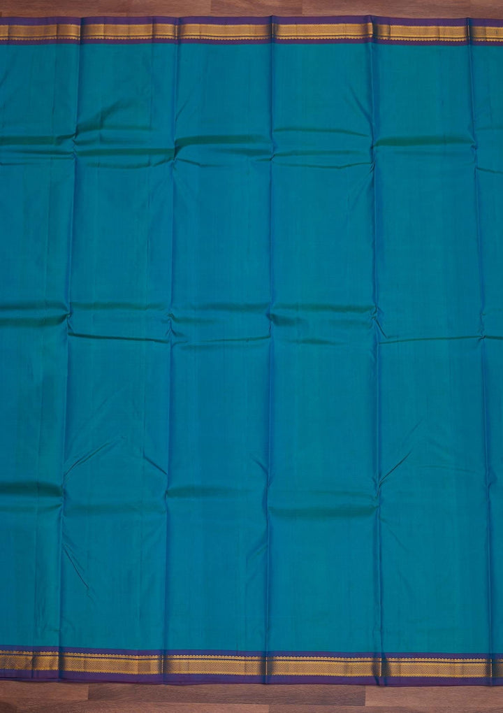 Turquoise Blue Zariwork Pure Silk Designer Saree - Koskii