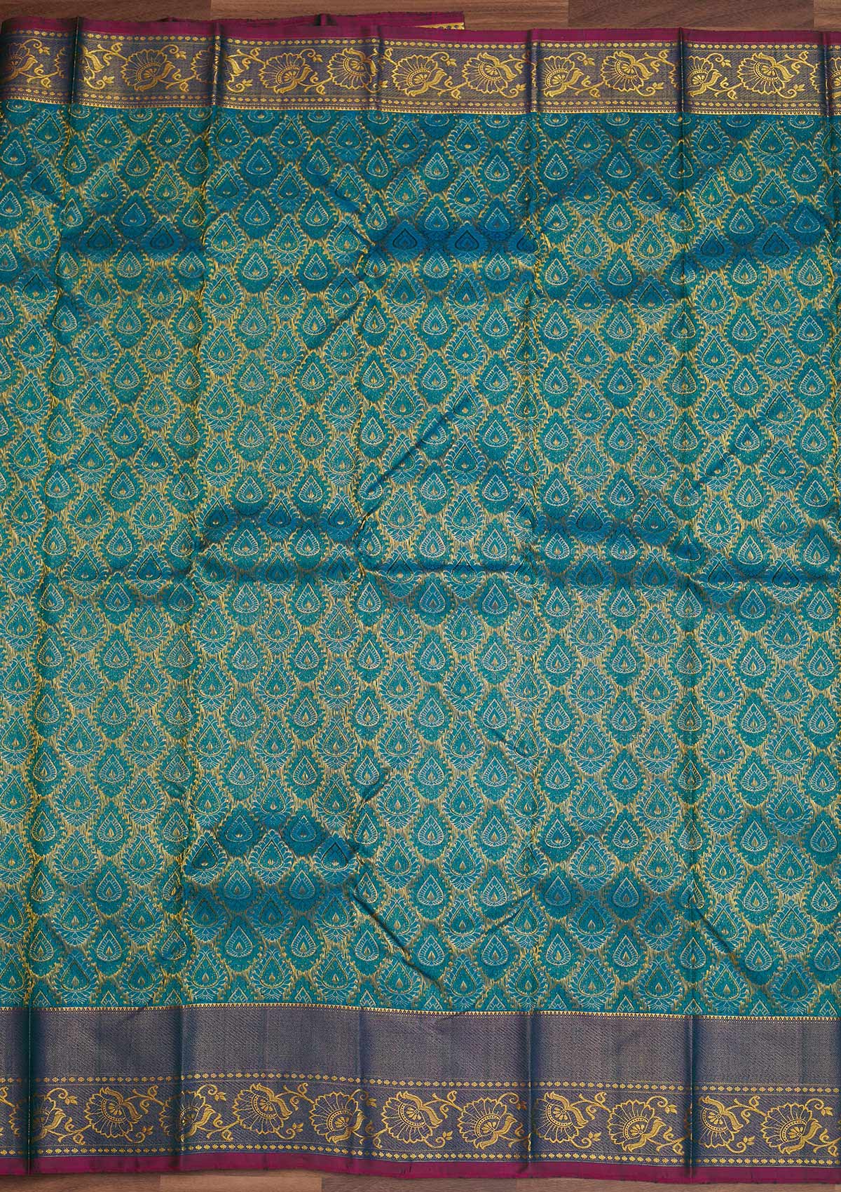Turquoise Blue Zariwork Pure Silk Designer Saree - Koskii