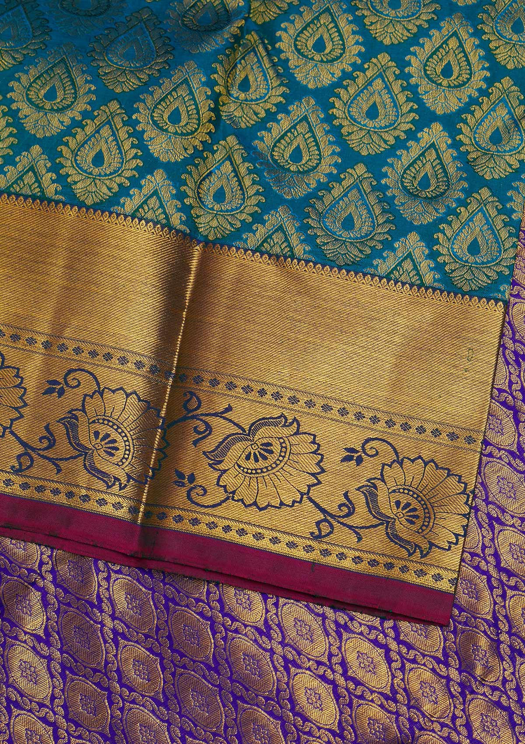 Turquoise Blue Zariwork Pure Silk Designer Saree - Koskii