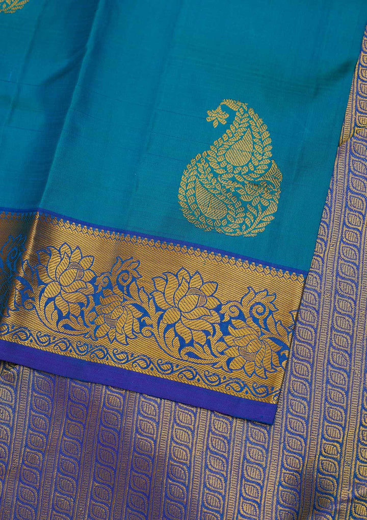Turquoise Blue Zariwork Pure Silk Designer Saree - Koskii