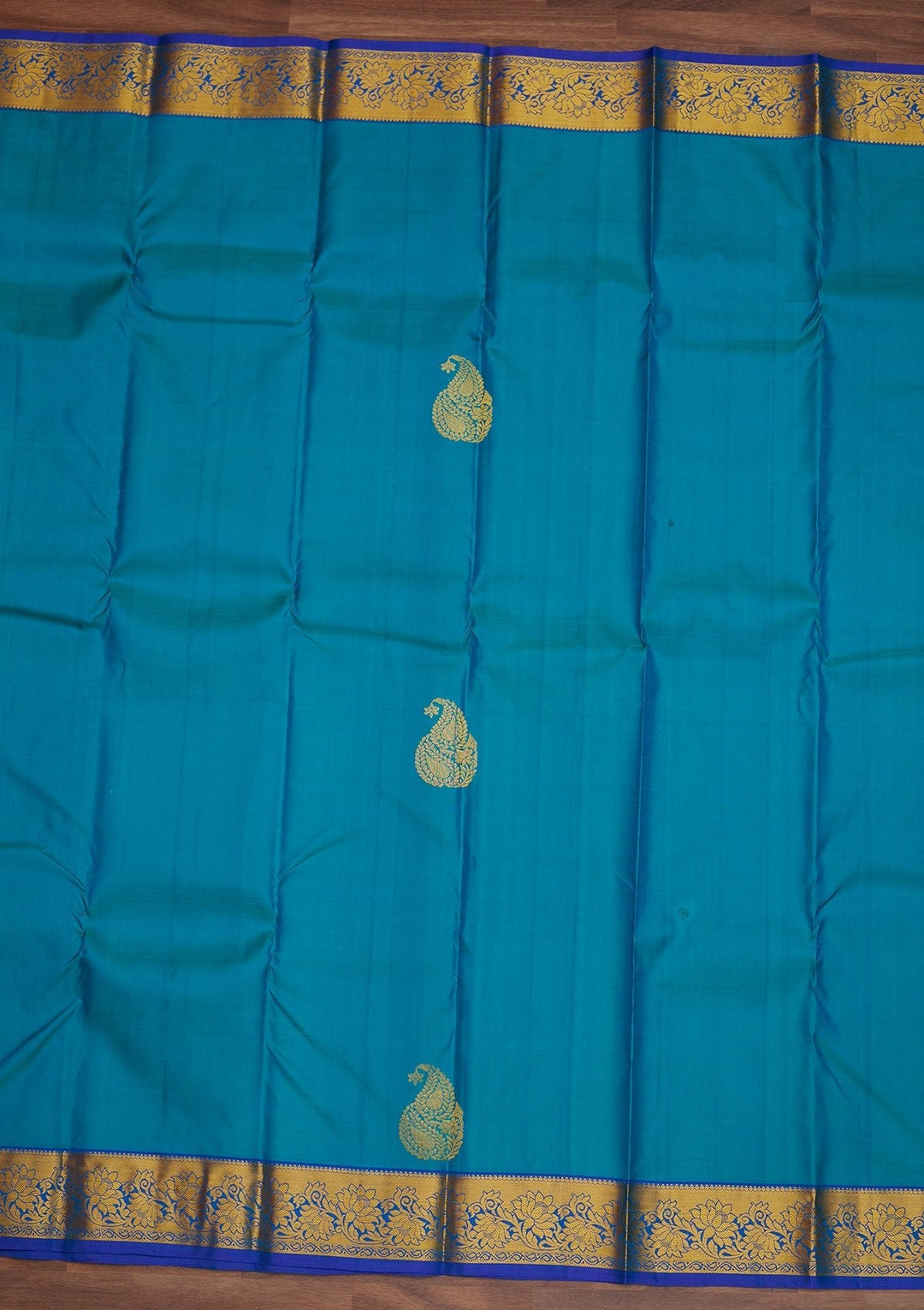 Turquoise Blue Zariwork Pure Silk Designer Saree - Koskii