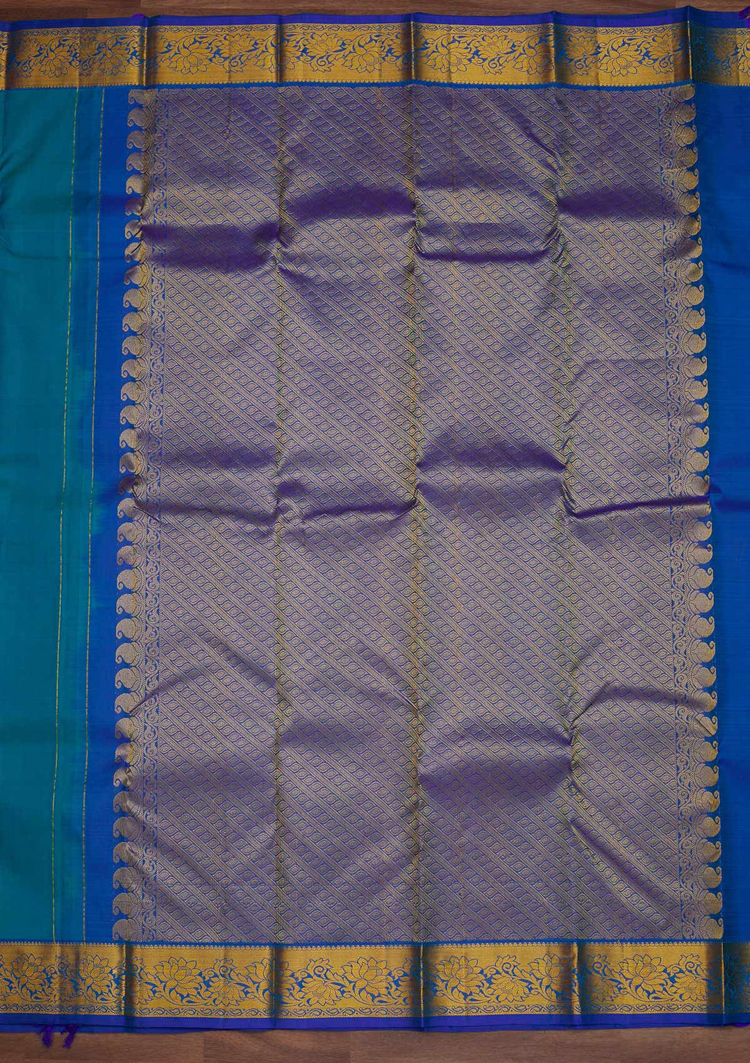 Turquoise Blue Zariwork Pure Silk Designer Saree - Koskii