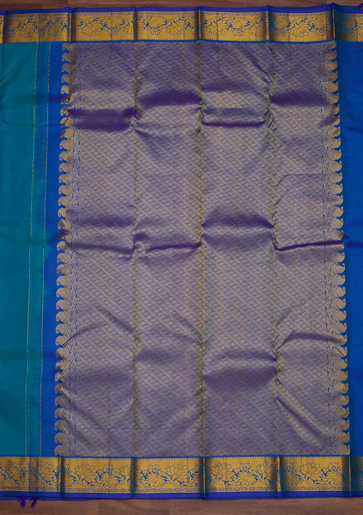 Turquoise Blue Zariwork Pure Silk Designer Saree - Koskii