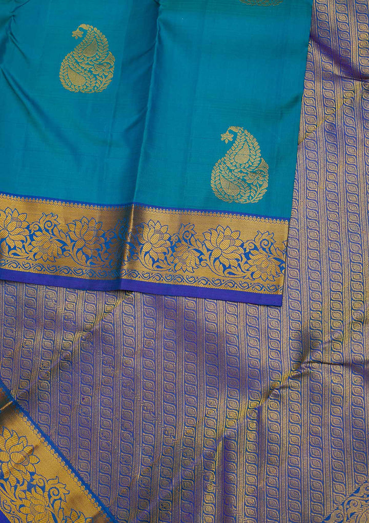Turquoise Blue Zariwork Pure Silk Designer Saree - Koskii