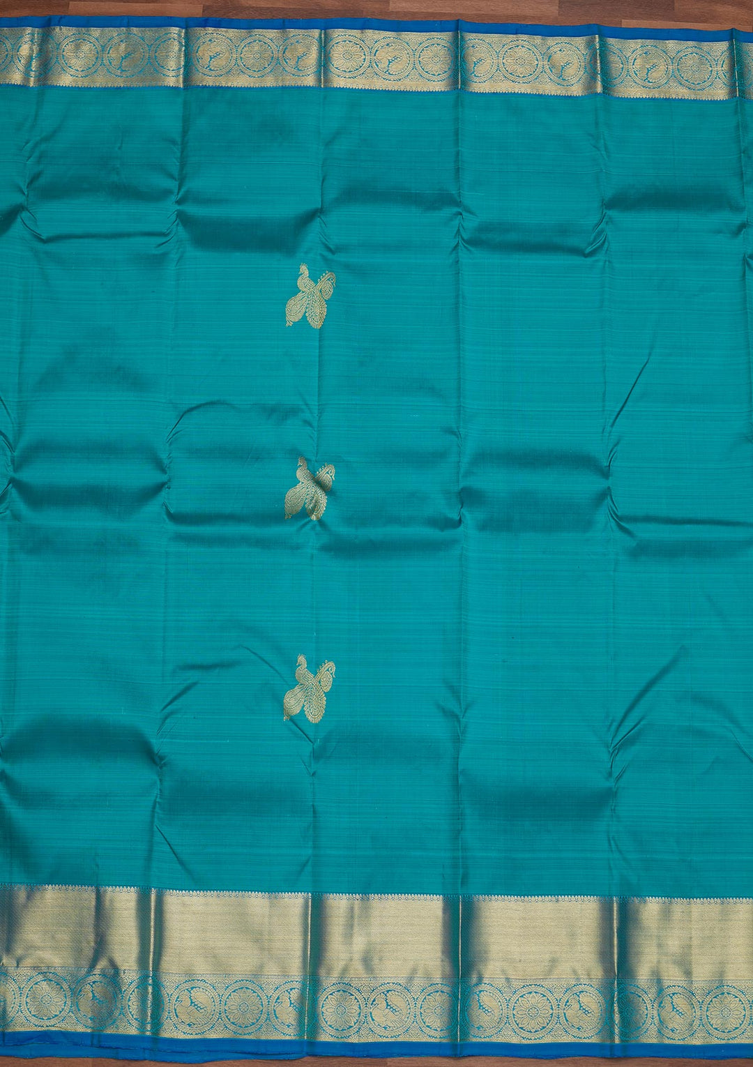 Turquoise Blue Zariwork Pure Silk Designer Saree - Koskii