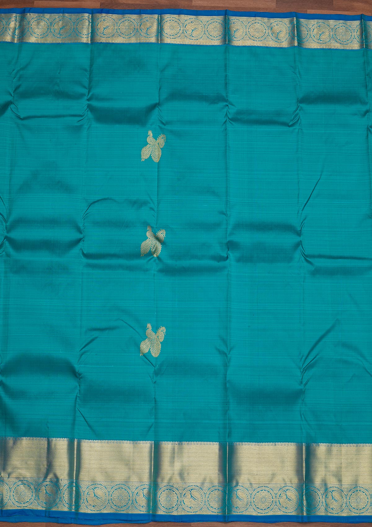 Turquoise Blue Zariwork Pure Silk Designer Saree - Koskii