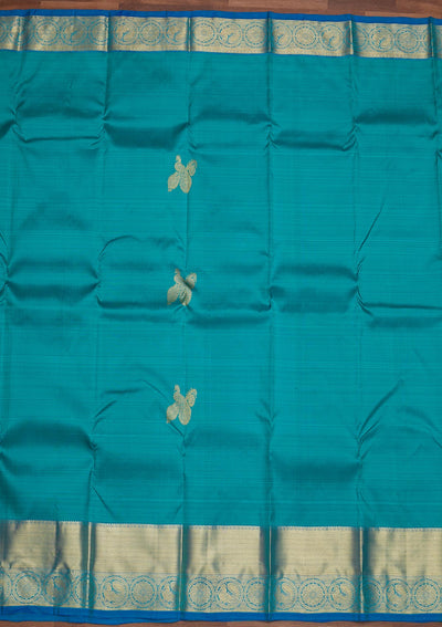 Turquoise Blue Zariwork Pure Silk Designer Saree - Koskii