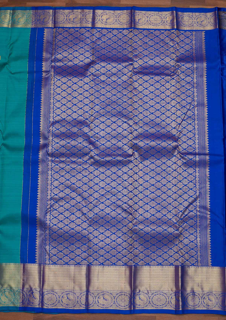 Turquoise Blue Zariwork Pure Silk Designer Saree - Koskii