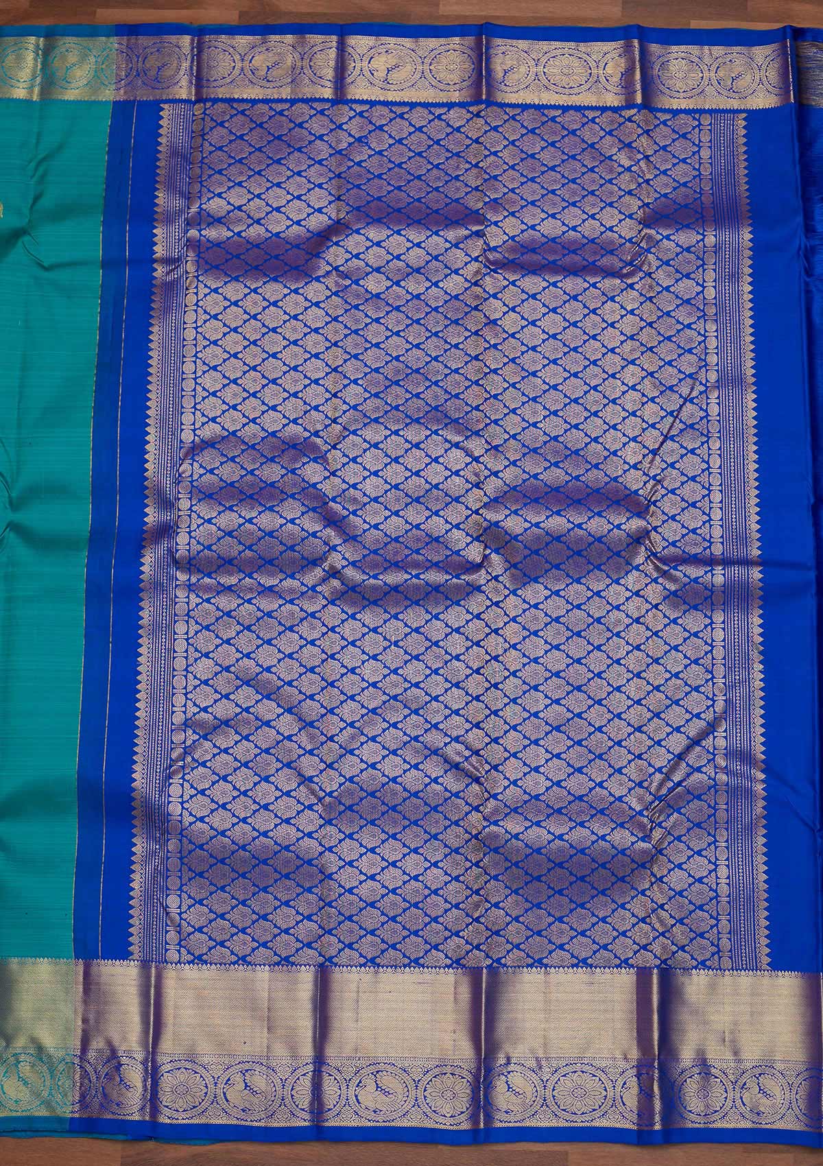 Turquoise Blue Zariwork Pure Silk Designer Saree - Koskii