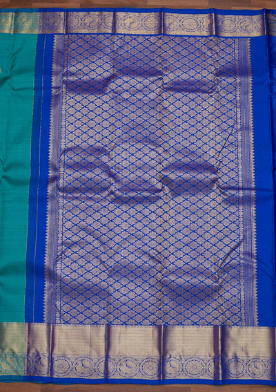 Turquoise Blue Zariwork Pure Silk Designer Saree - Koskii
