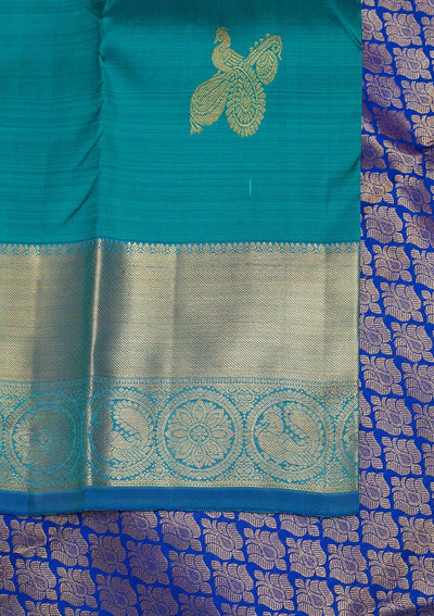Turquoise Blue Zariwork Pure Silk Designer Saree - Koskii