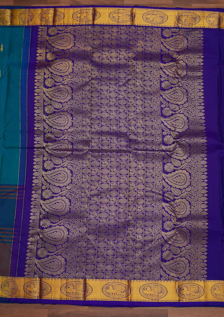 Turquoise Blue Zariwork Pure Silk Designer Saree - Koskii