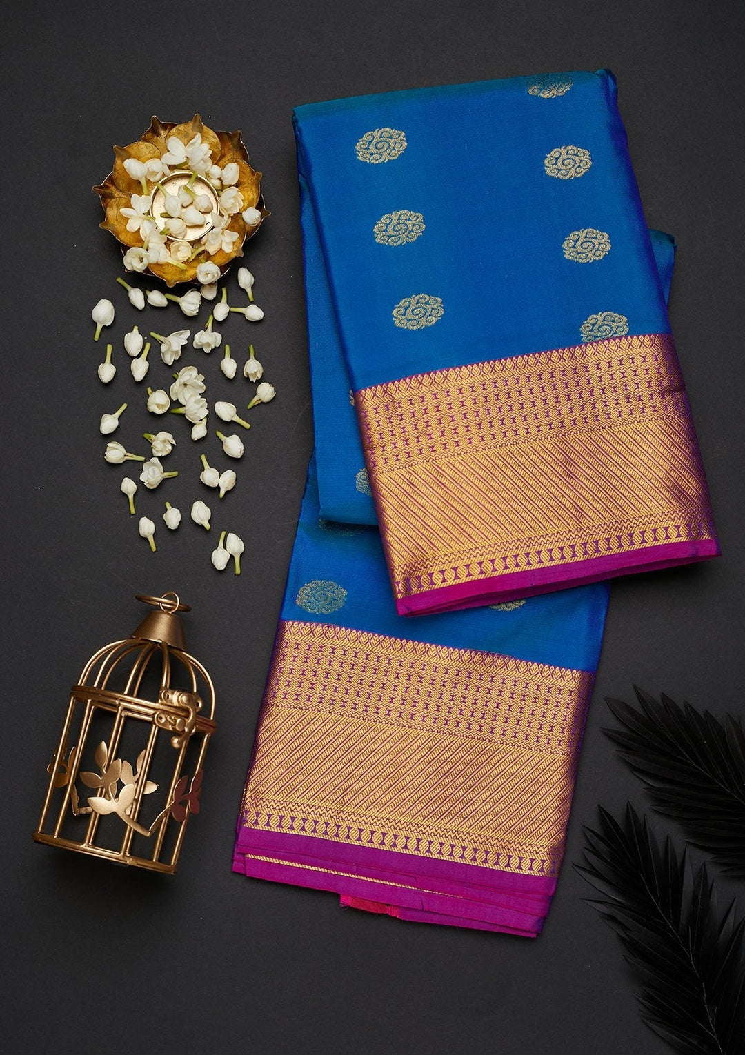 Turquoise Blue Zariwork Pure Silk Designer Saree - Koskii