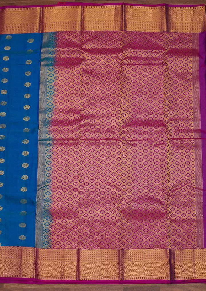 Turquoise Blue Zariwork Pure Silk Designer Saree - Koskii