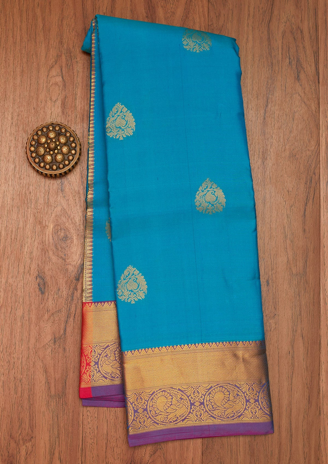 Turquiose Blue Zariwork Pure Silk Saree- Koskii