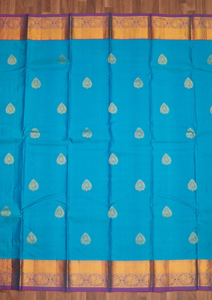 Turquiose Blue Zariwork Pure Silk Saree - Koskii