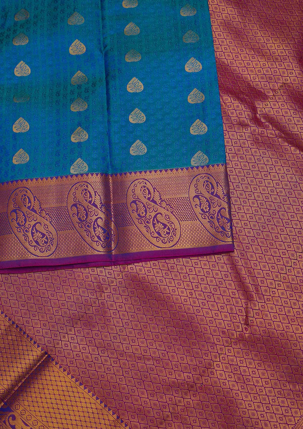 Turquoise Blue Zariwork Pure Silk Designer Saree - Koskii