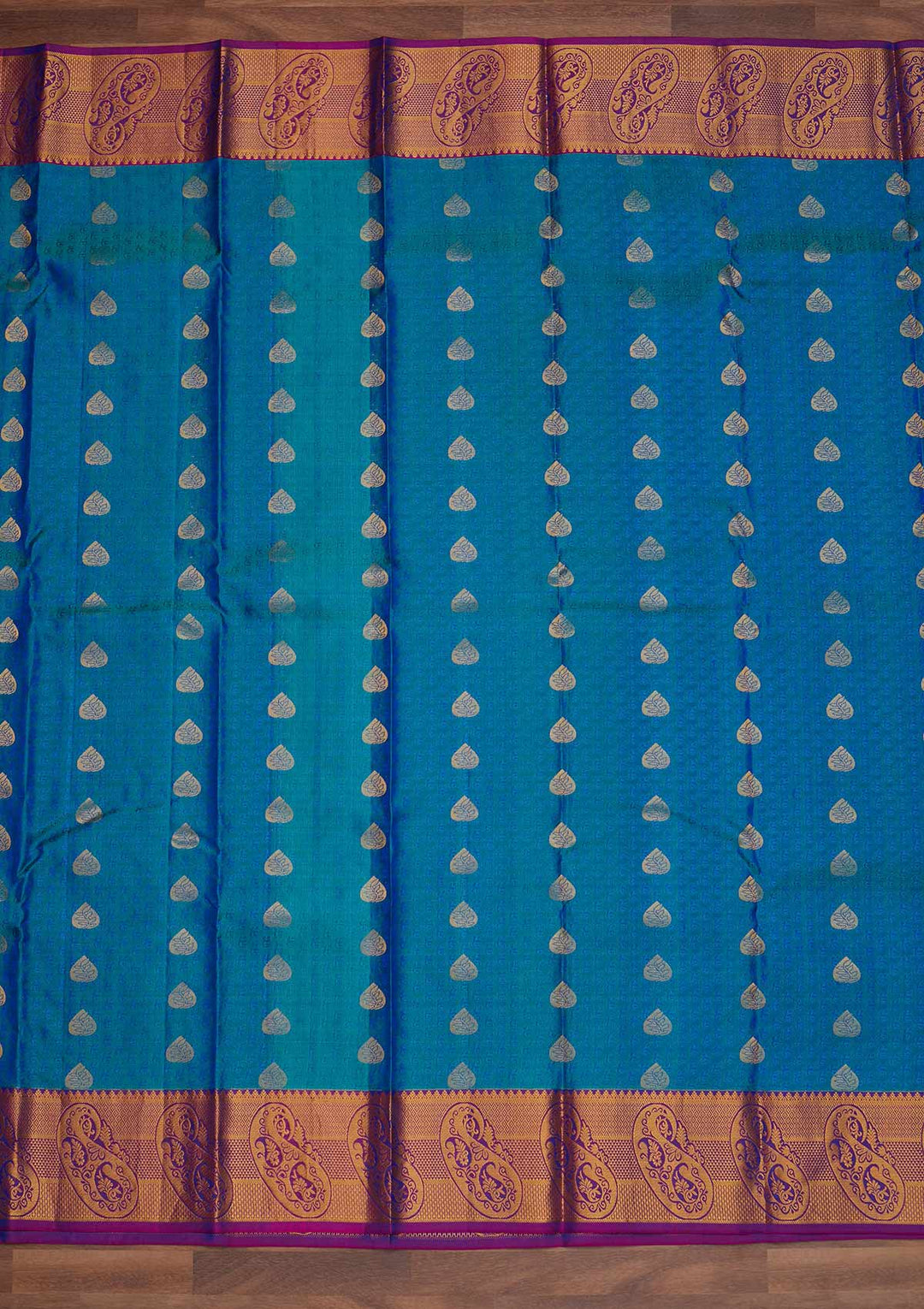 Turquoise Blue Zariwork Pure Silk Designer Saree - Koskii