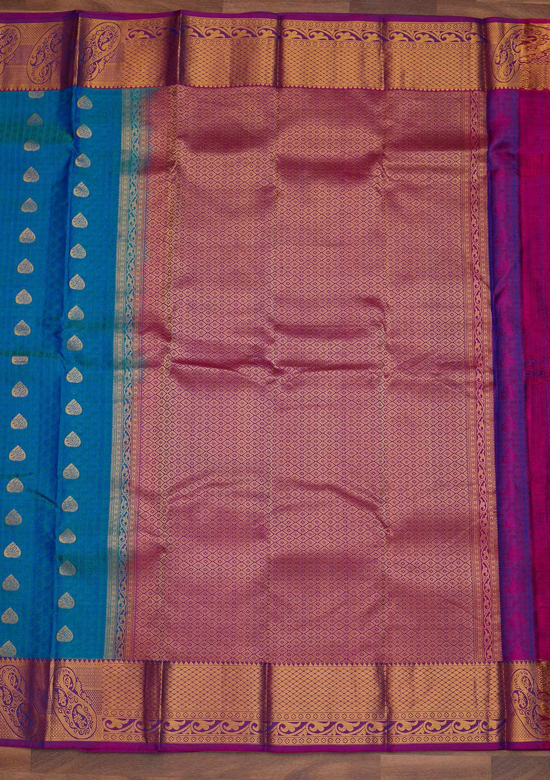 Turquoise Blue Zariwork Pure Silk Designer Saree - Koskii