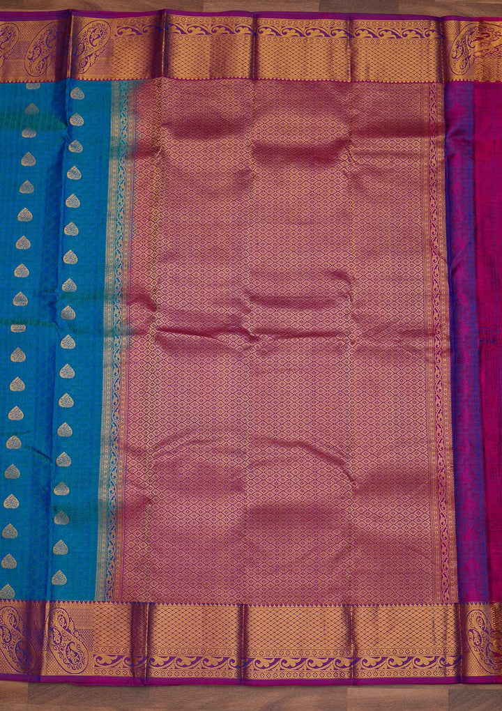 Turquoise Blue Zariwork Pure Silk Designer Saree - Koskii