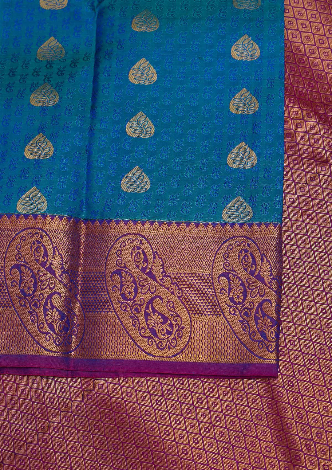 Turquoise Blue Zariwork Pure Silk Designer Saree - Koskii